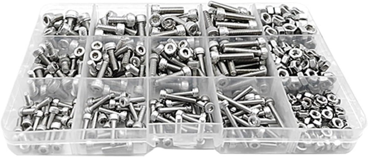 M1.6 M2 M3 M4 M5 304 Stainless Steel Allen Hexagon Hex Socket Cap Button Flat Head Screw Bolt Nut Set Assortment Kit for Road Bicycle, Mountain Bike, Auto Etc(M3M4M5-440pcs)