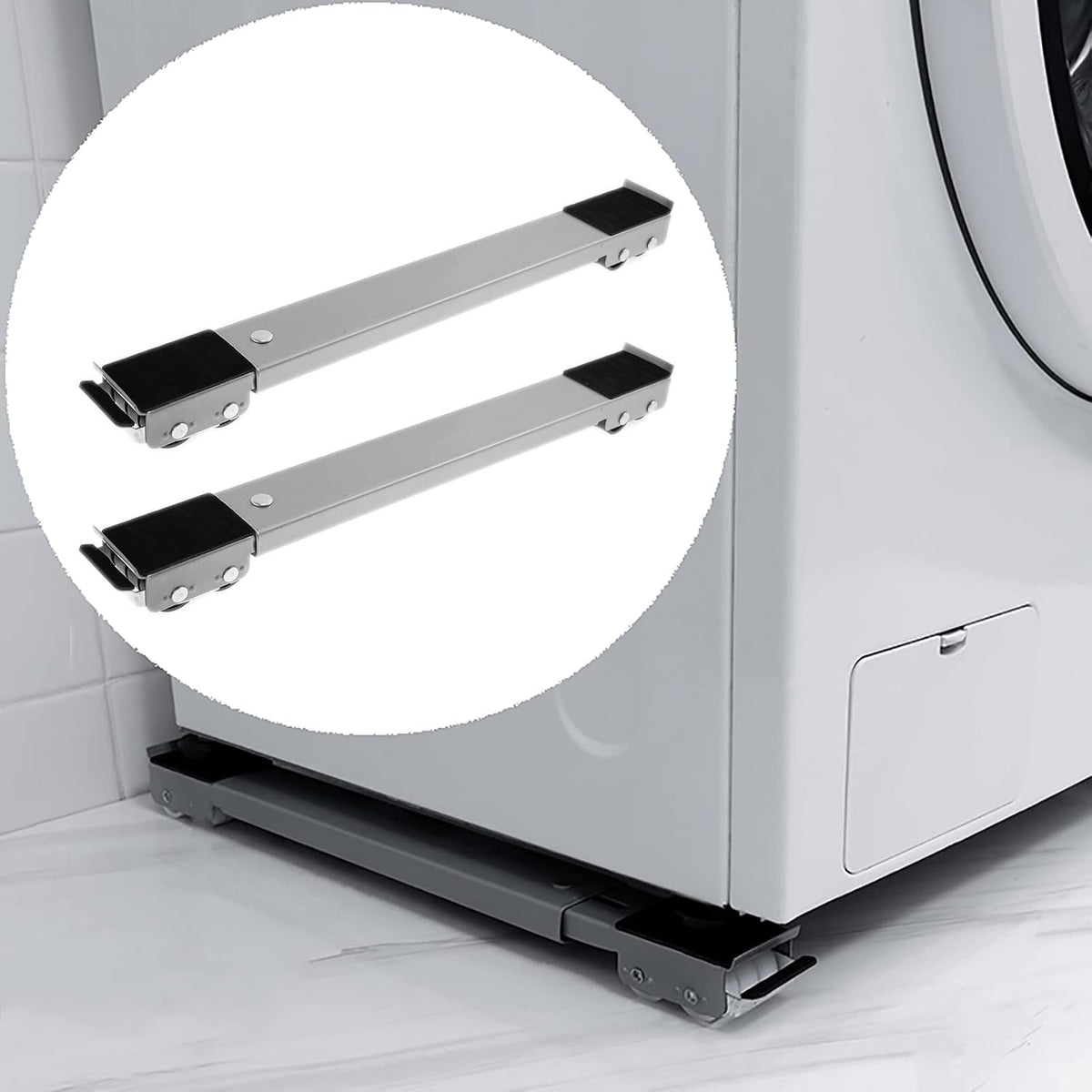 Washing Machine Stand Dryer Fridge Pedestal, Multi-Functional Universal Base, Adjustable Fridge Movable Base with 24 Locking Wheels, Max Load 300kg, 2 Pcs (Silver)