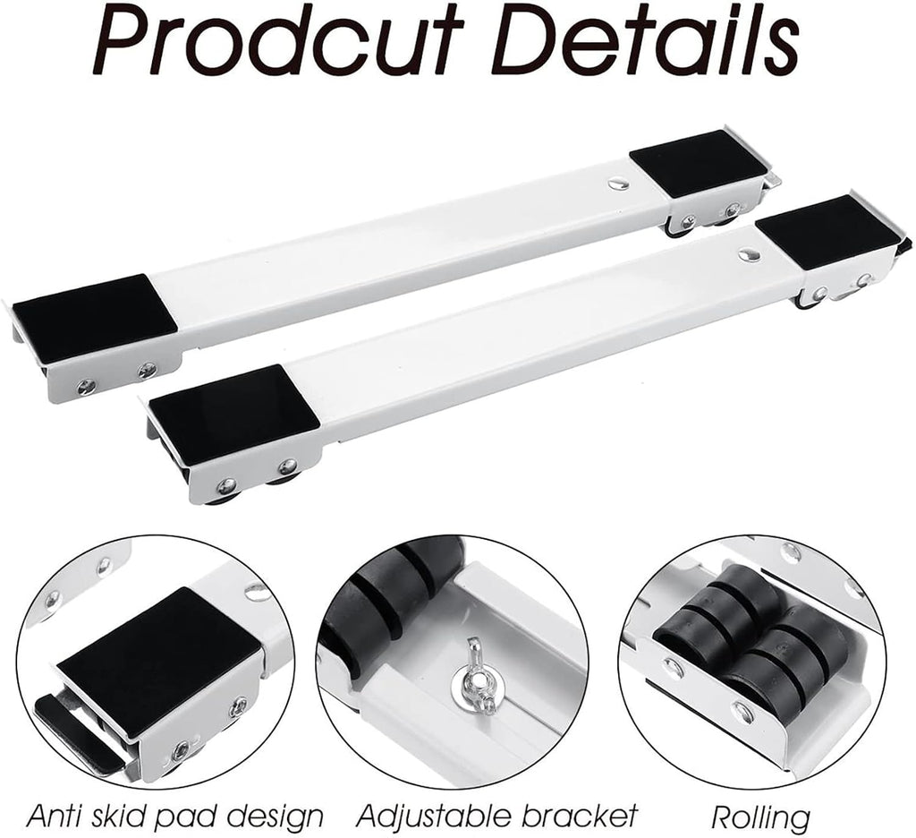 Washing Machine Base Stand, Adjustable Movable Furniture Dolly Base, Non-Slip Dryer Fridge Pedestal, Universal Base with 24 Locking Rubber Wheel Caster, Max Load 300kg (White