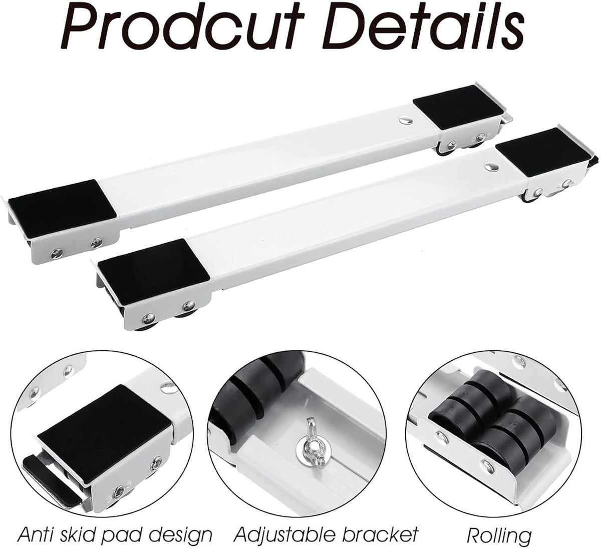 Washing Machine Base Stand, Adjustable Movable Furniture Dolly Base, Non-Slip Dryer Fridge Pedestal, Universal Base with 24 Locking Rubber Wheel Caster, Max Load 300kg (White
