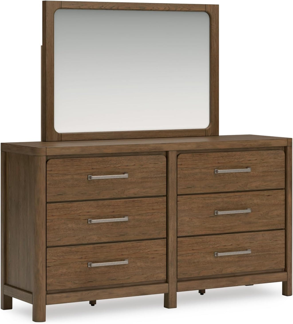 Signature Design by Ashley Cabalynn Modern 6-Drawer Dresser and Mirror with Safety Stop and Felt-Lined Top Drawer, Dark Brown