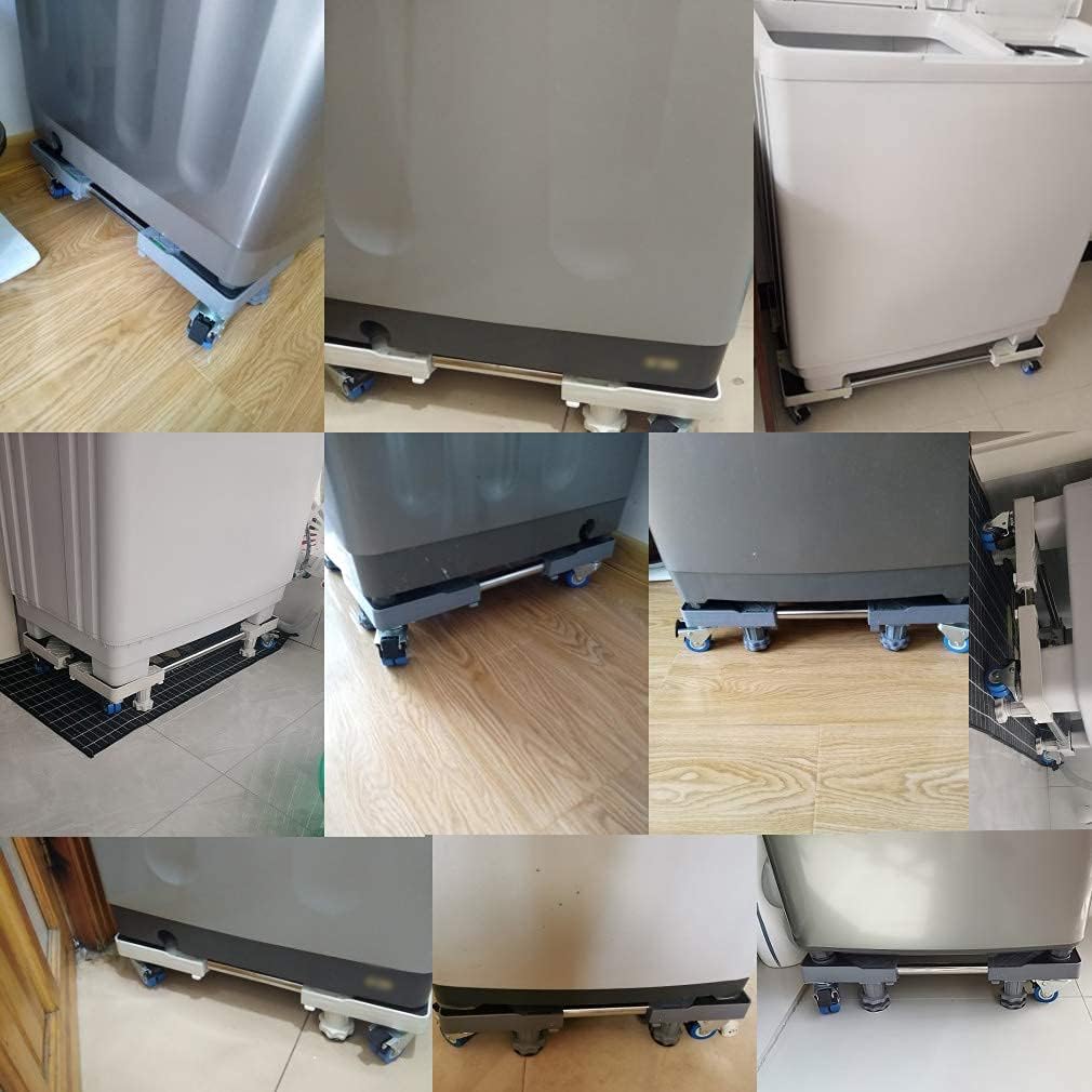 Adjustable Washing Machine Base Washing Machine Stand Base Adjustable Movable Base with 4 Locking Wheels Universal Appliance Wheels Stainless Steel Dryer Trolley 45-65cm Washi