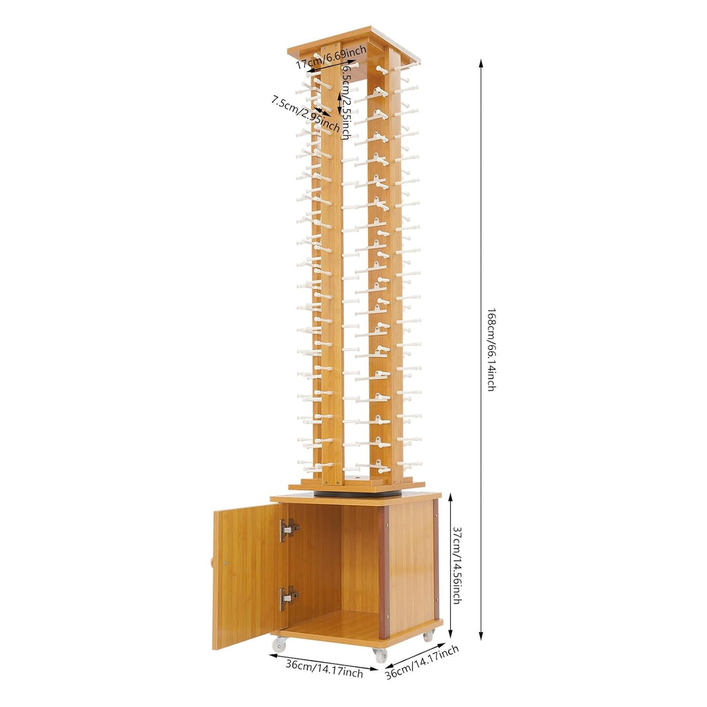 72-Pair Eyeglass Display Rack, Floor-Standing Rotating Glasses Storage Display Stand with Wood Frame, Storage Cabinet & Swivel Wheels for Retail Eyewear Organization