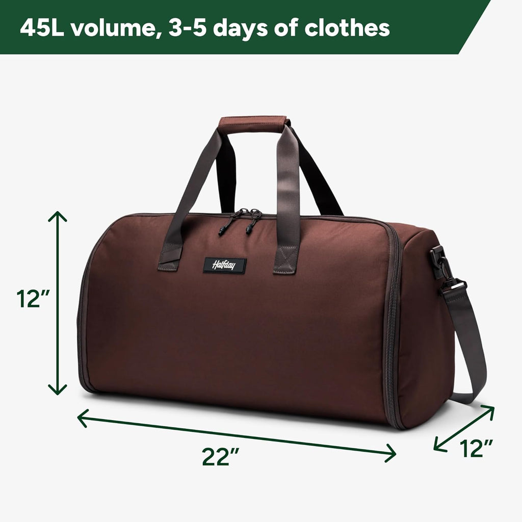 Halfday Convertible 2-in-1 Garment Duffel Weekender Bag 45L: Wrinkle-Free Travel (Hanging Suit Compartment, Shoe Pockets, Trolley Sleeve), Durable & Water-Resistant Carry-on, Port