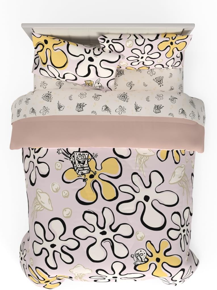 Collectibles Spongebob Squarepants Jellyfish Recycled Bedding 7 Piece Super Soft Reversible Comforter and Sheet Set, Full, (100% Official Licensed Product) by Franco