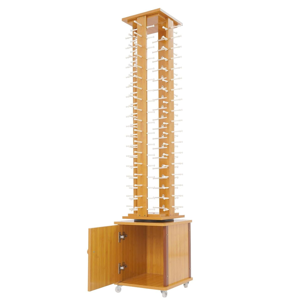 72-Pair Eyeglass Display Rack, Floor-Standing Rotating Glasses Storage Display Stand with Wood Frame, Storage Cabinet & Swivel Wheels for Retail Eyewear Organization