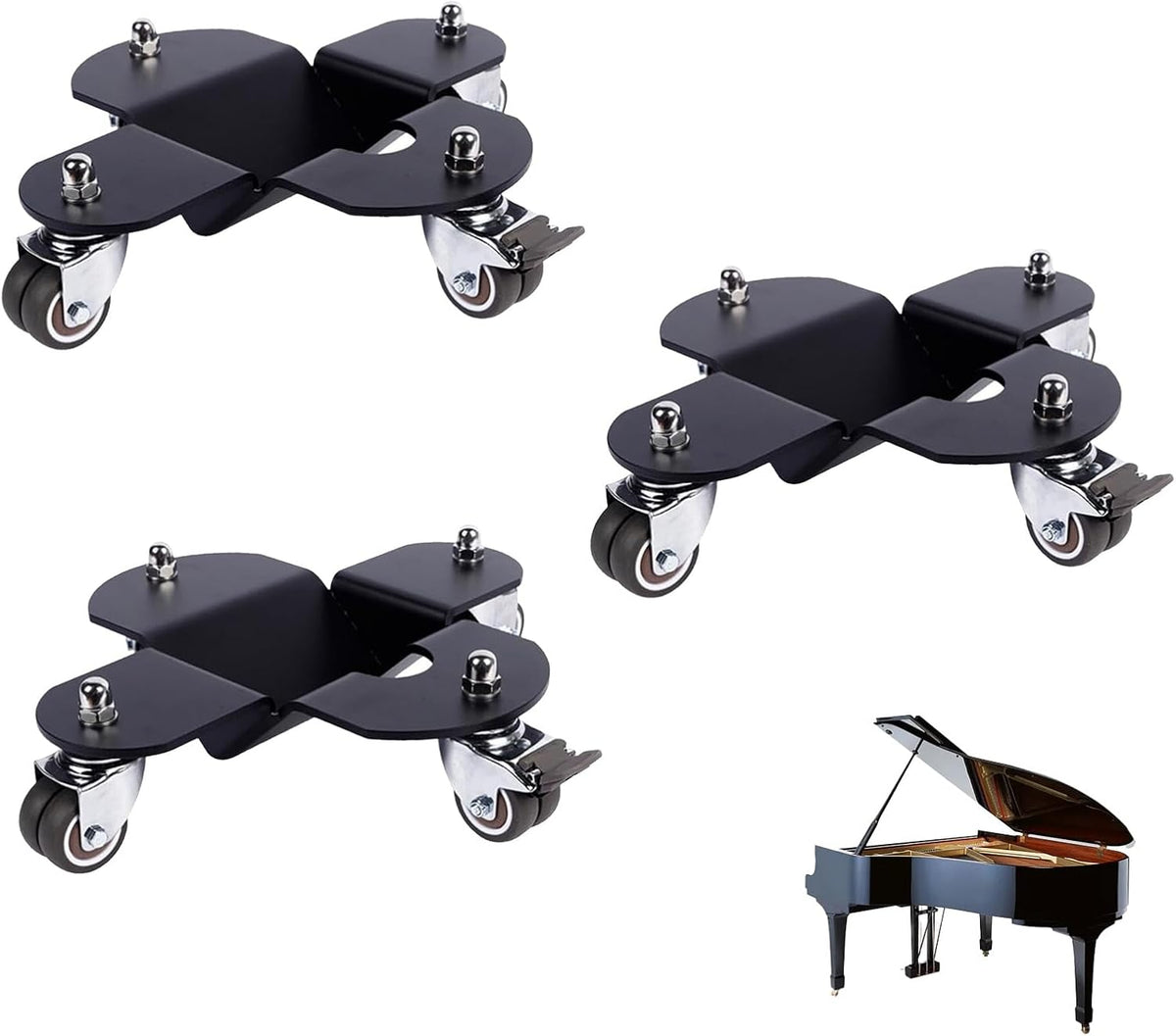 3PCS Grand Piano Trolley Auxiliary, Heavy Duty Universal Mobile Base with 4 Wheels, Thickened Steel Plate, 800 kg Load Capacity, Furniture Dollies for Grand Piano, Refrigerator Cabinet