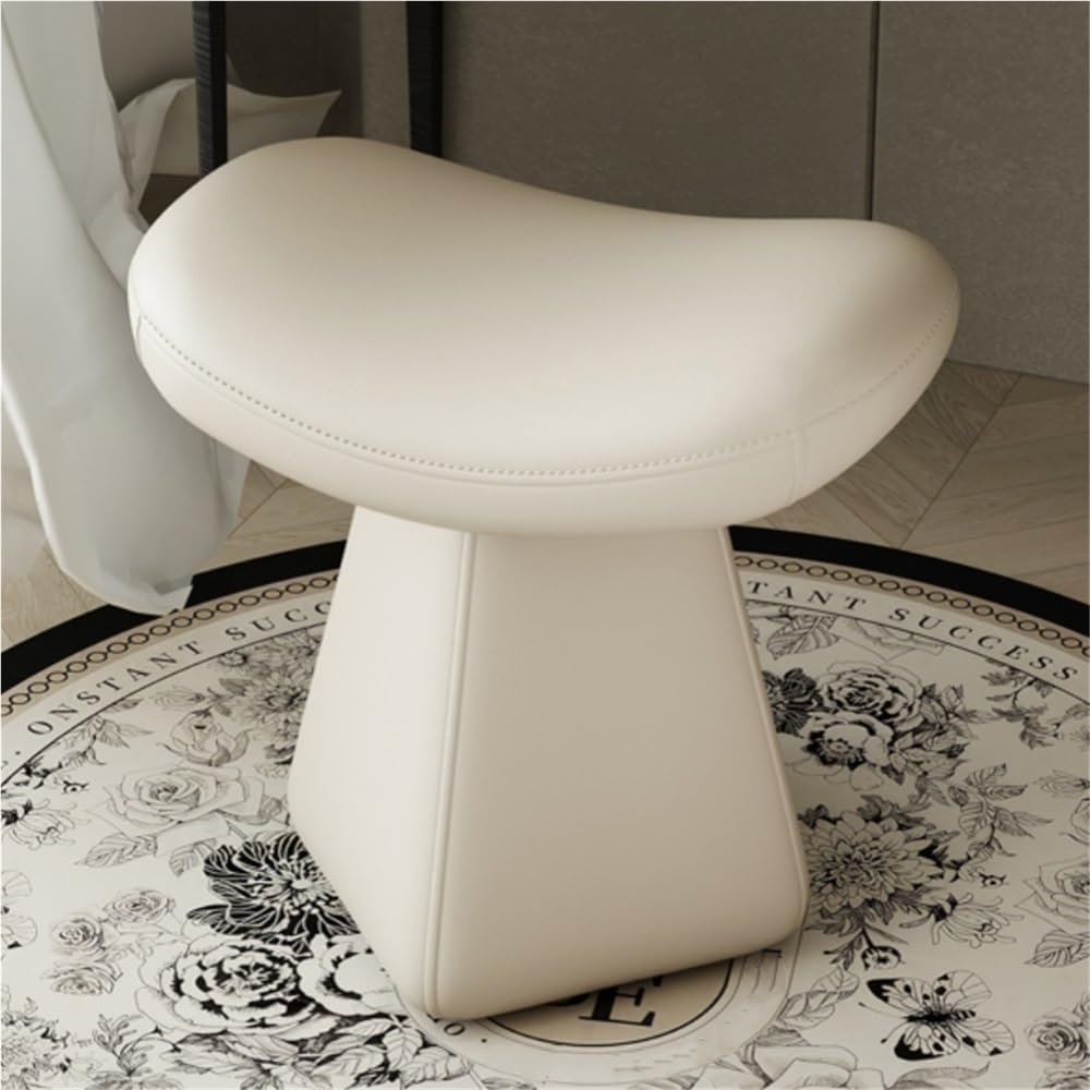 Leather Vanity Stool Chair, Creative Vanity Bench, Modern Swivel Stool for Dressing Table, for Daily Routines and Easy Shoe Changing(White)