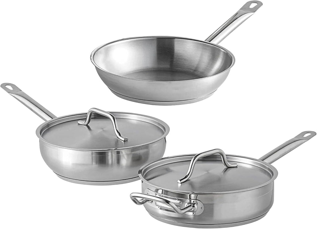 Stainless Steel Cookware Set With 3 Qt. Saucier, 3 Qt. Saute, And 9.5' Frying Pan, Stainless Pots And Pans For Kitchen Clad (5 Piece)