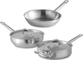 Stainless Steel Cookware Set With 3 Qt. Saucier, 3 Qt. Saute, And 9.5' Frying Pan, Stainless Pots And Pans For Kitchen Clad (5 Piece)