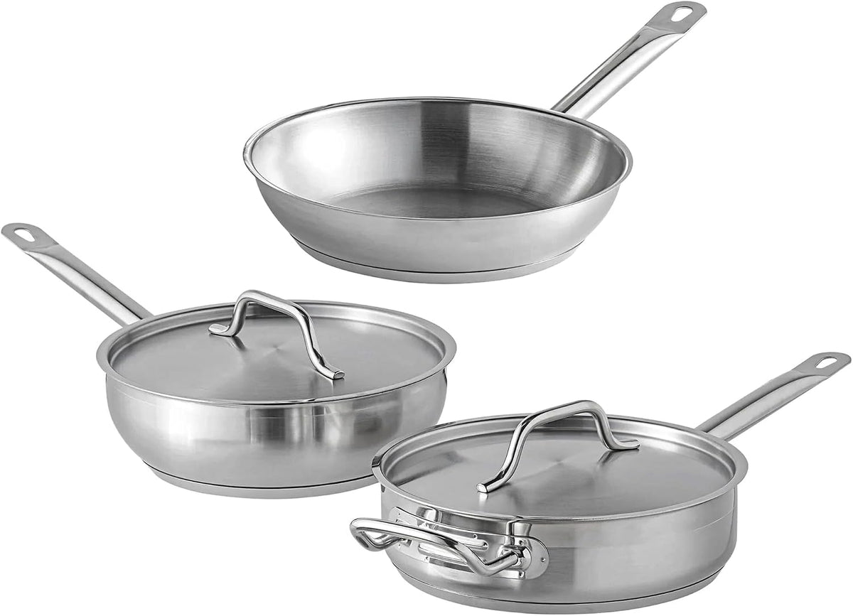 Stainless Steel Cookware Set With 3 Qt. Saucier, 3 Qt. Saute, And 9.5' Frying Pan, Stainless Pots And Pans For Kitchen Clad (5 Piece)