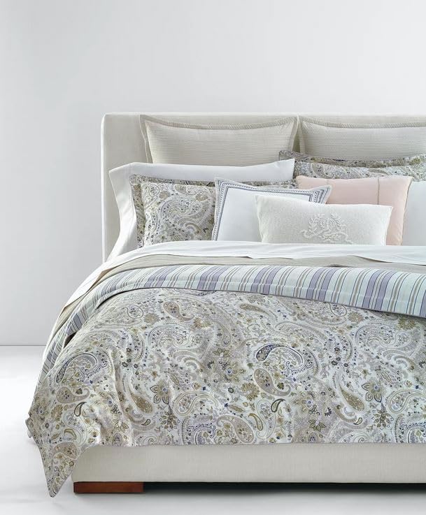 Lauren Ralph Lauren Estella Paisley Tan Gold Purple Navy Blue King 3 pc Comforter Set Shams