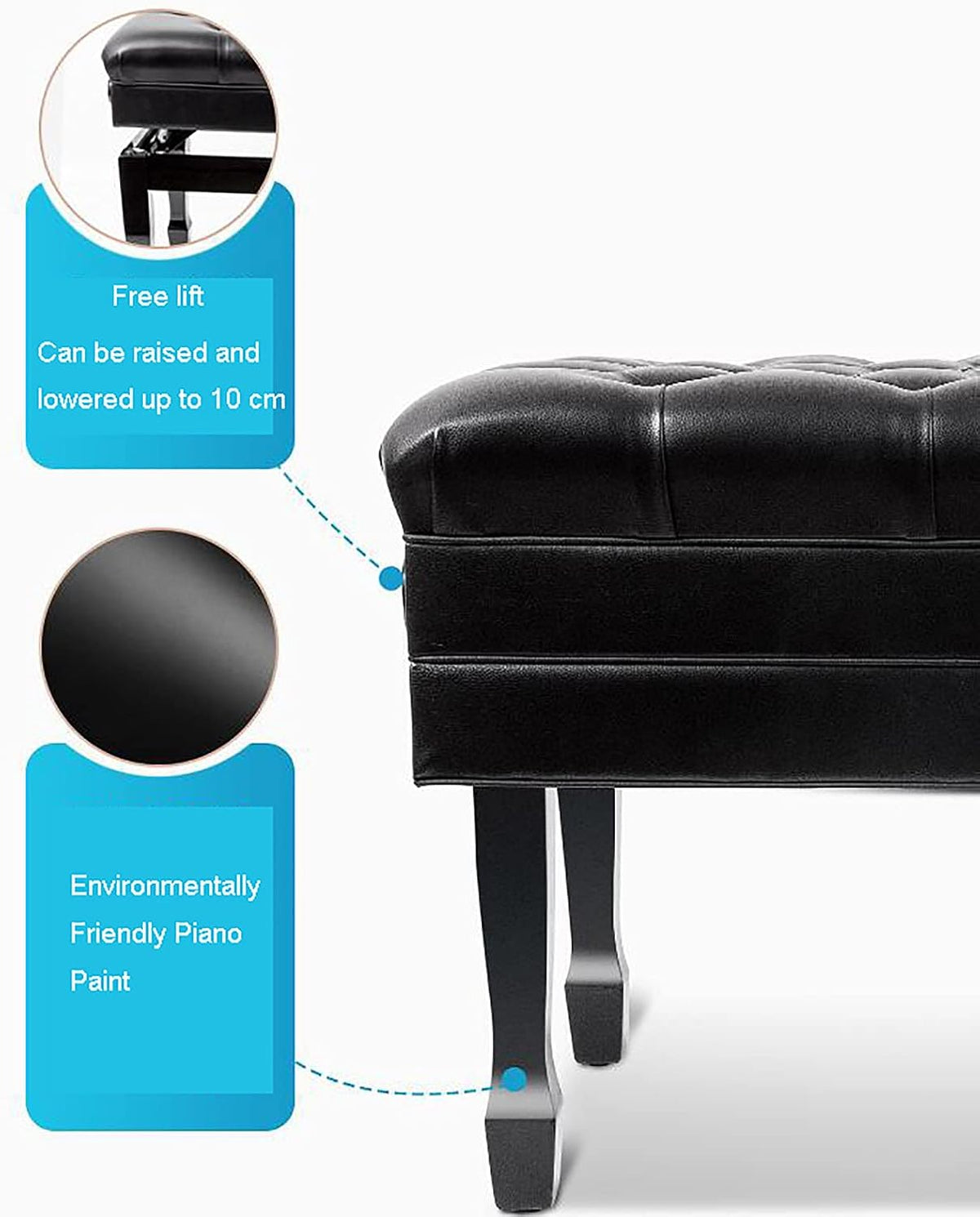 Piano Stool Deluxe PU Leather Piano Bench,Auto Lift Piano Stool with Large Storage Box,Keyboard Bench Vanity Stool,84 x 47 x 49-59CM,Black