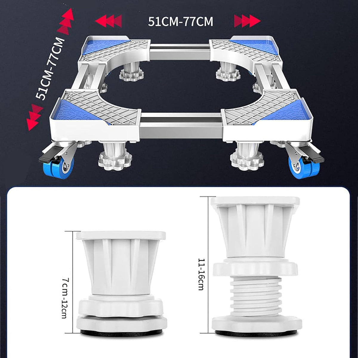 Washing Machine Stand, Adjustable Portable Mini Fridge Riser, Movable Washer and Dryer base, Universal Laundry Pedestal for Washer and Dryer, 51-44cm ( )
