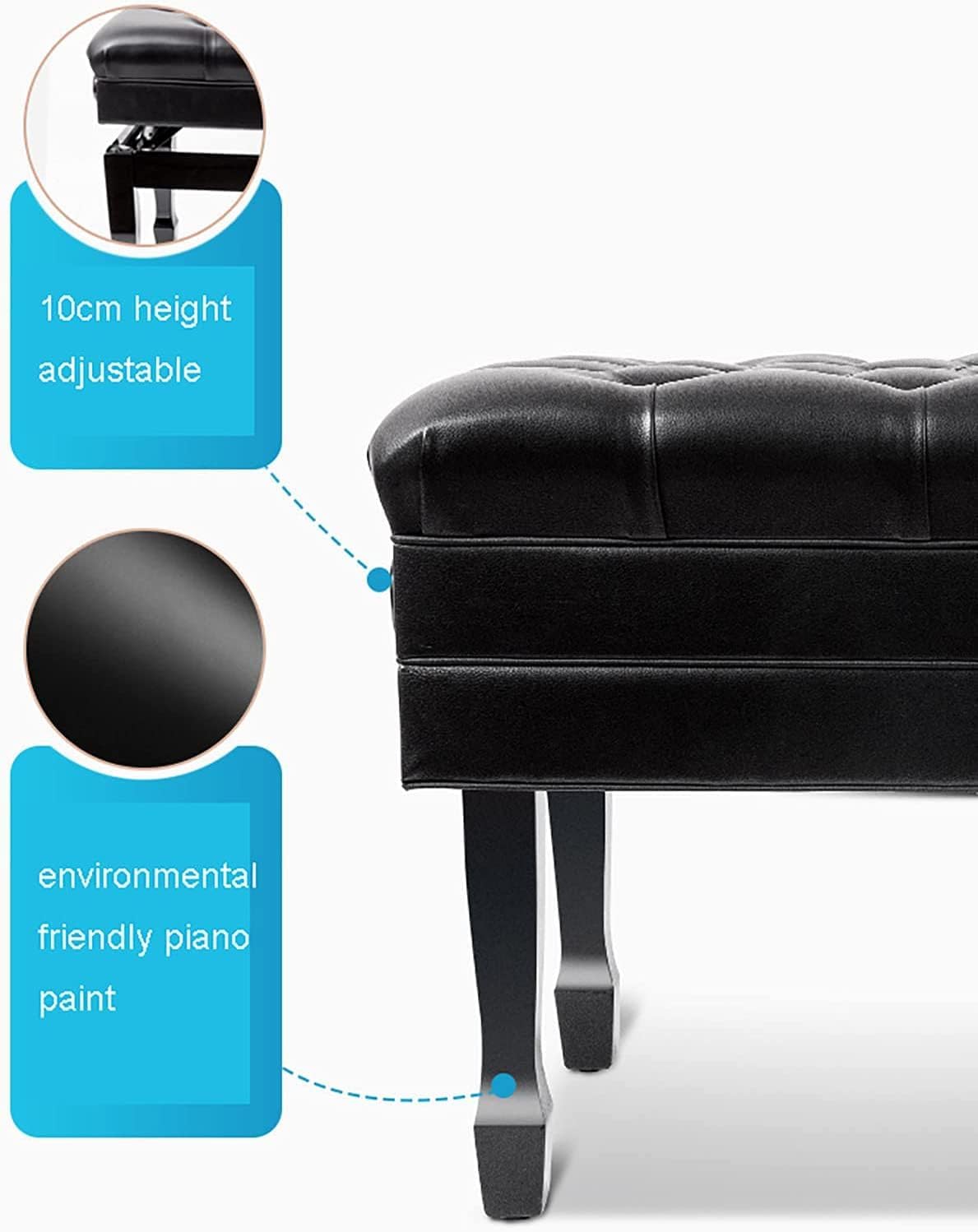 Piano Stool Piano Bench Dressing Table Stool Deluxe PU Leather Piano Bench, Auto Lift Duet Piano Stool with Large Storage Box, Keyboard Bench Vanity Stool, 84 x,Black