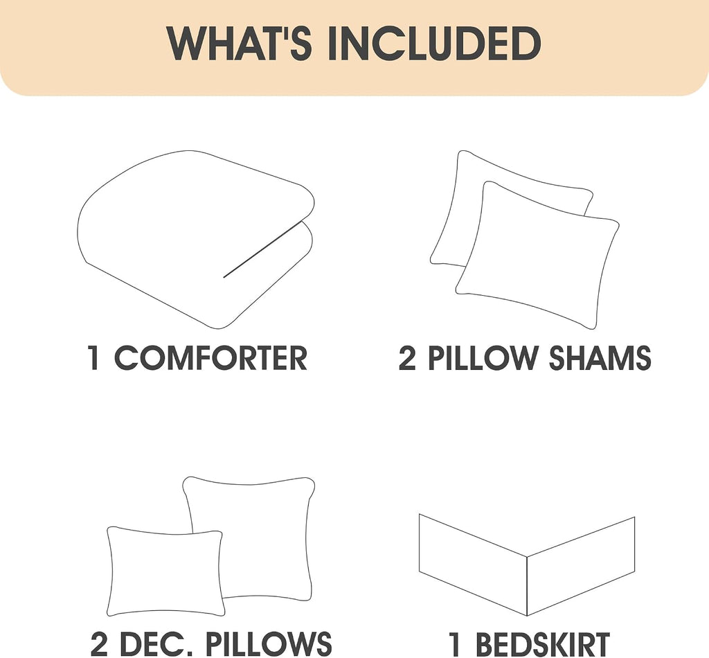 LANCO MODERN LIFESTYLE Blush 6 Piece Comforter Set, Queen, Elegant Floral Jacquard, Ultra Soft Bed Set for All Seasons, Bed in a Bag, Include Comforter, Bed Skirt, Pillow Shams & Decor Pillows