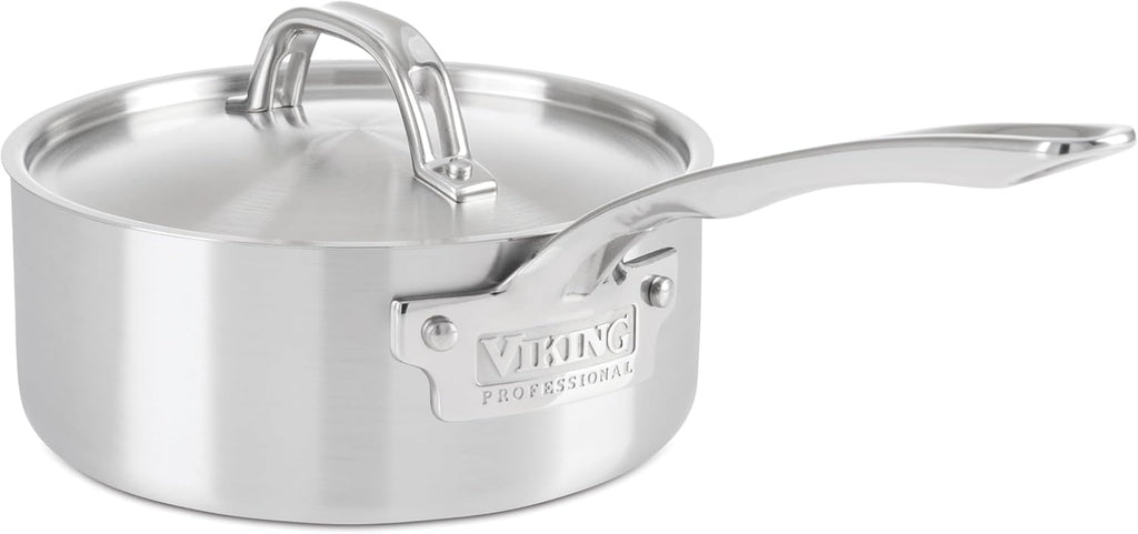 Viking 5-Ply Stainless Steel Sauce Pan with Lid, 2 Quart Cooking Pot, Dishwasher and Oven Safe, Induction Ready, Satin Finish