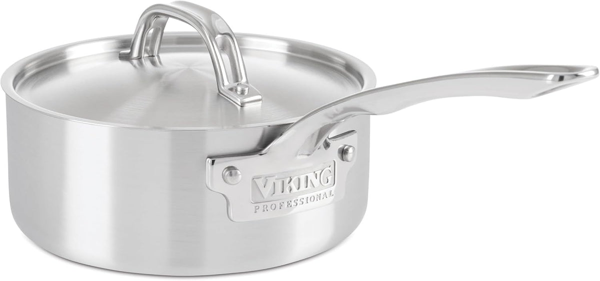 Viking 5-Ply Stainless Steel Sauce Pan with Lid, 2 Quart Cooking Pot, Dishwasher and Oven Safe, Induction Ready, Satin Finish