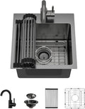 15x15 Inch Black Drop In Bar Sink with Faucet, 16 Gauge T-304 Stainless Steel Single Bowl Wet Prep Sink for Kitchen Bar, RV, Outdoor, and Boat, Gunmetal Black #TLT-0017