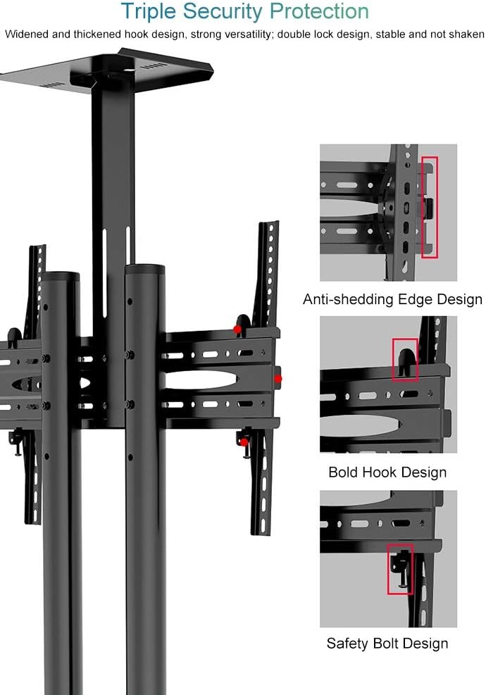 Tv Stands Mobile with Mount Bracket and Wheels, Height Adjustable Universal Tv Cart for 32 to 70 Inch Flat Panel Screens - Black Beautiful Scenery