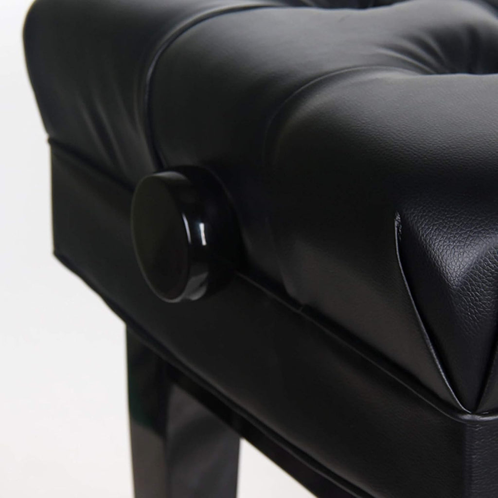 Deluxe Leather Piano Bench, Adjustable Height Piano Stool with Large Storage Box, Keyboard Bench Vanity Stool, 65 x 45 x 45-55CM, Black