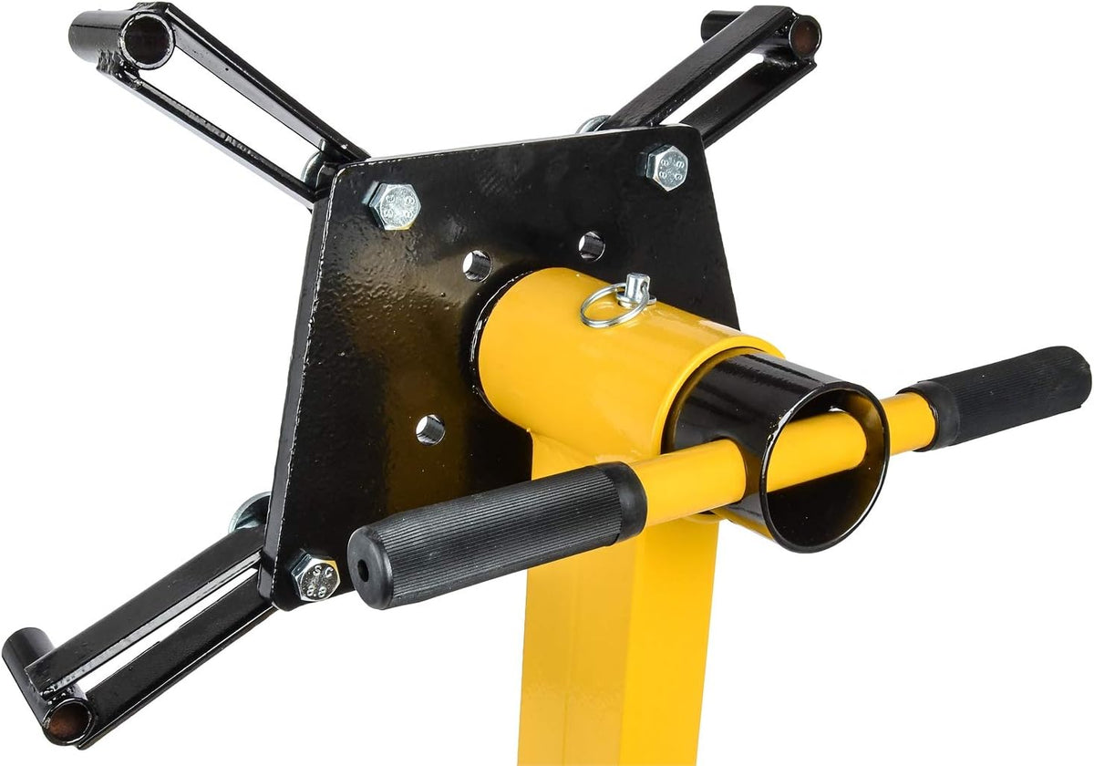 JEGS Folding Engine Stand | Yellow Finish | 1250 LBS Capacity | 360 Degree Adjustable Mounting Head | 5 Ball-Bearing Swivel Caster Wheels | Heavy-Duty Square Steel Frame