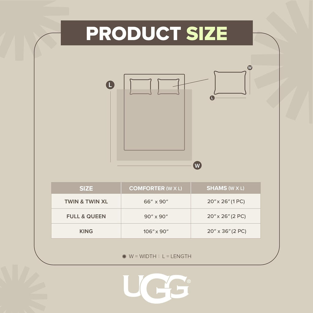 UGG Textured Twin Comforter Set - 2 Piece Striped Bedding Set with Pillow Sham – Luxurious and Cozy Reversible White Bed Set for Bedroom & Dorm (Twin/Twin XL)