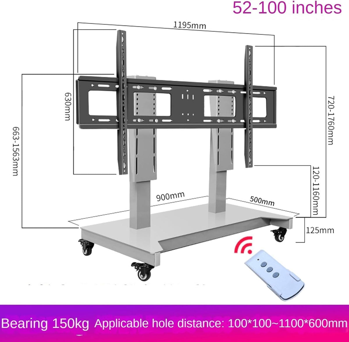 tv Mount-Mobile TV Cart On Wheels - Motorized - Motorized TV Lift, Mobile TV Stand Cart with Height Adjustable, 4 Step Height Memory Function, Motorized TV Lift Fits 52