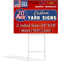 24'X18'Custom Yard Signs |Pack of 20 Double Sided, 4mm Weatherproof Corrugated Plastic, with Metal 'H' Stake,Outdoor Customizable Sign Cutout, Made in USA, Quick Production & Shipping