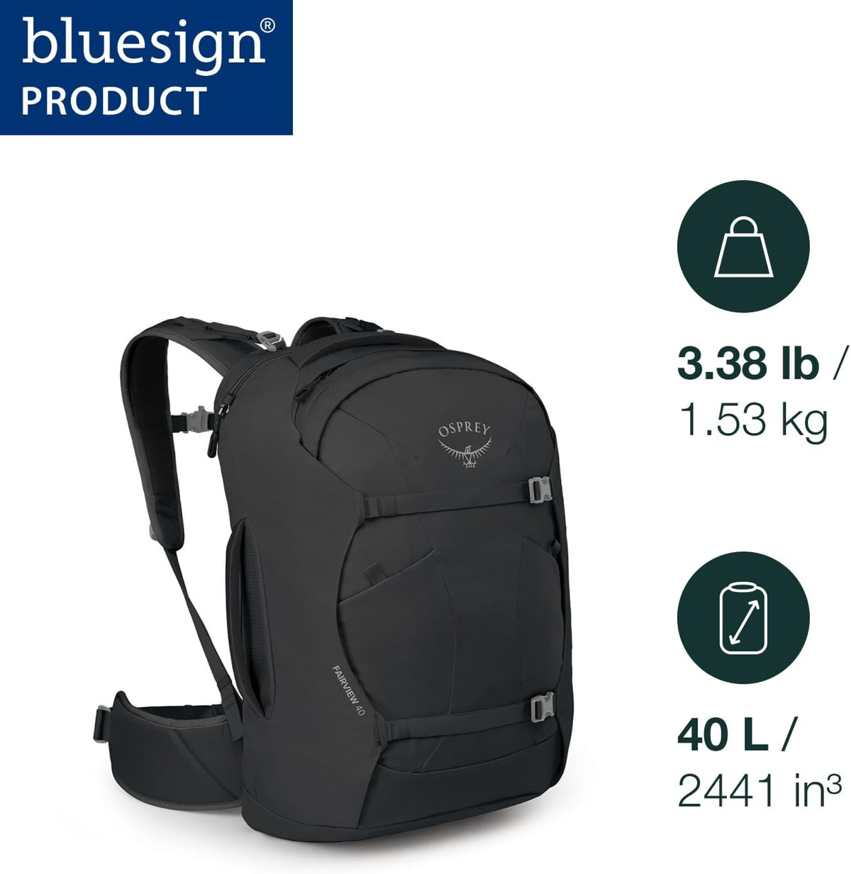 Osprey Fairview 40L Women's Travel Backpack - Carry On Bag with Laptop Sleeve and Toiletry Pocket, Black