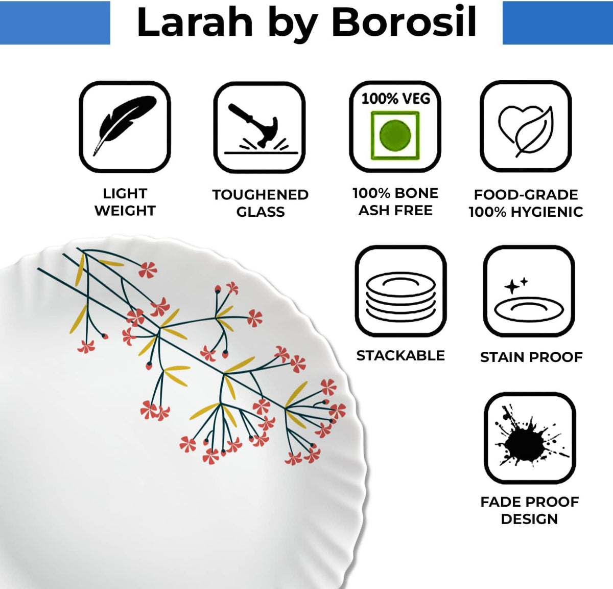 Borosil 19-Piece Opal Glass Dinnerware Set for 6 - Chip & Stain Resistant, Dishwasher & Microwave Safe