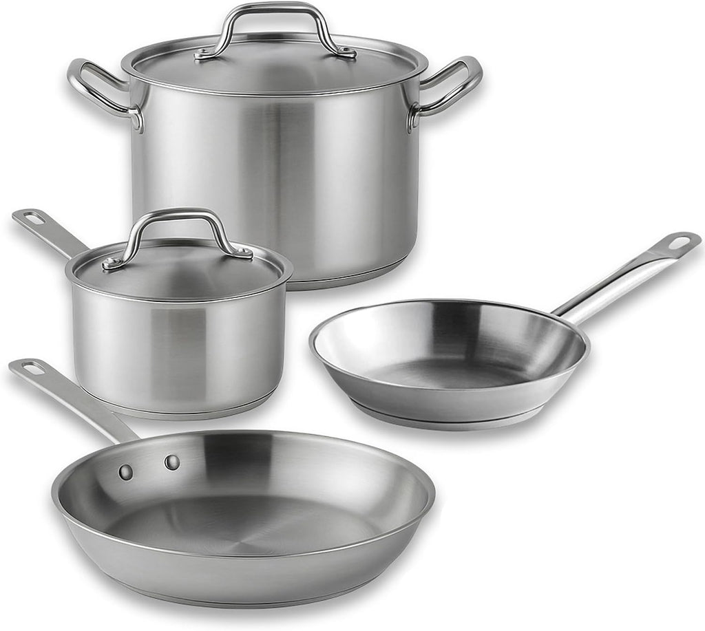 Stainless Steel Pots and Pans Set, Induction Cookware Set, Whole-Clad Tri-Ply Stainless Steel Pan Set with 8' And 12' Frying Pans, 4 Qt Saucepan, And 8 Qt Stockpot (6 Piece)