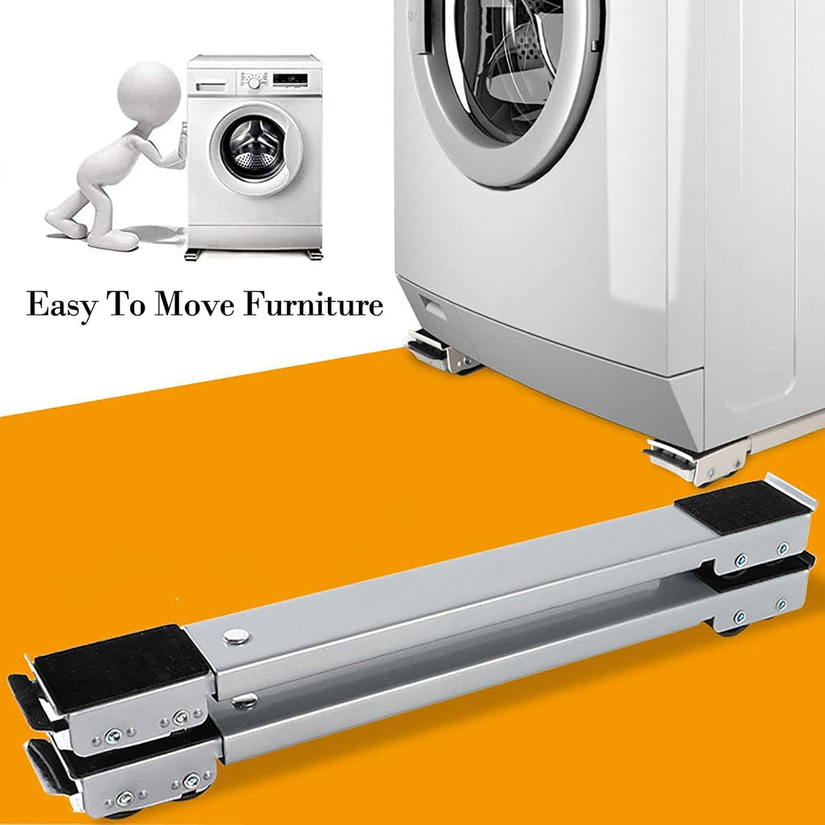 Washing Machine Stand, Multi-Functional Movable Adjustable Base, Mobile Roller with 24 Locking Wheels, Universal for Washing Machine, Dryer and Refrigerator (Silver)