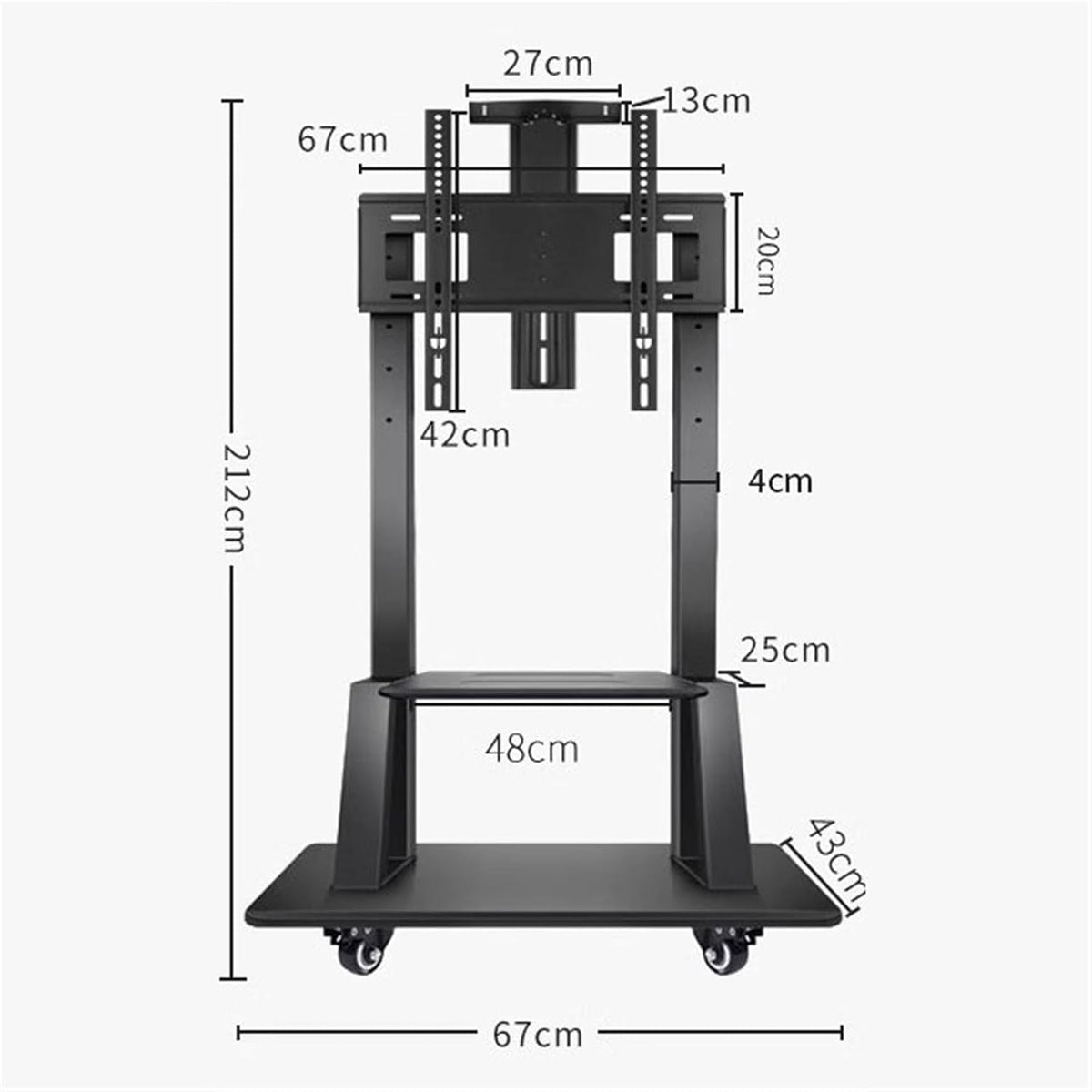 Universal Rolling Tv Stand with Wheels - Mobile Floor Tv Cart for 32'-80' Plasma & Flat Screen Tvs - Adjustable Height Sturdy Base Easy Mobility