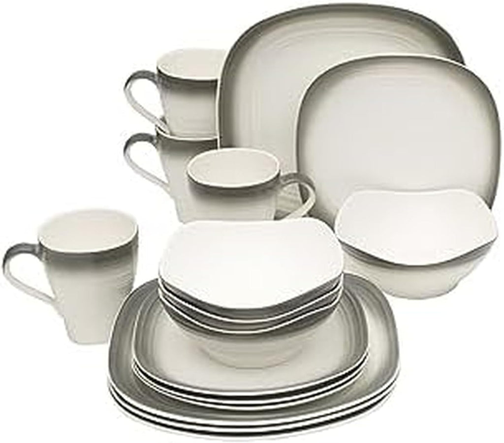Mikasa Swirl Square Ombre Graphite 16 Piece Dinnerware Set, Service for 4
