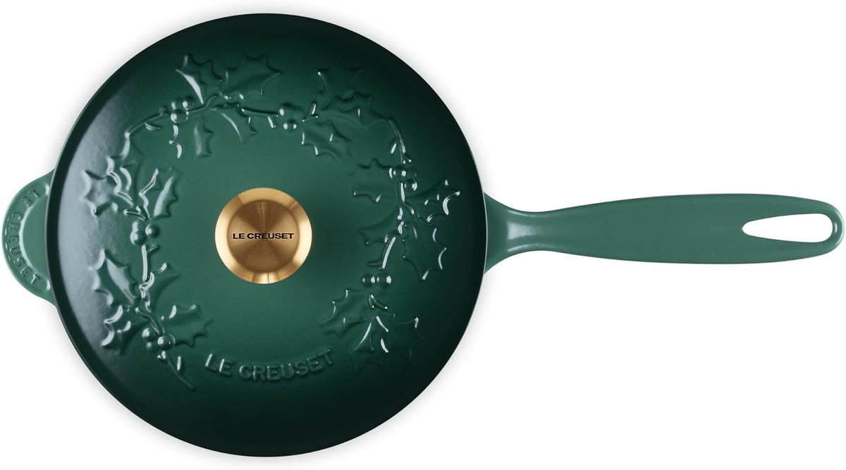 Le Creuset Enameled Cast Iron Holly Collection Saucier, 2.25 qt., Artichaut with Gold Knob