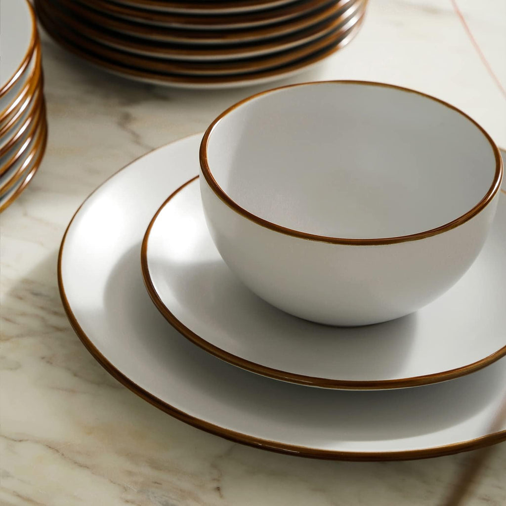 Stone Lain Brasa Stoneware 32 Piece Modern Dinnerware Set, Plates and Bowls, Service for 8, White, Microwave & Dishwasher Safe