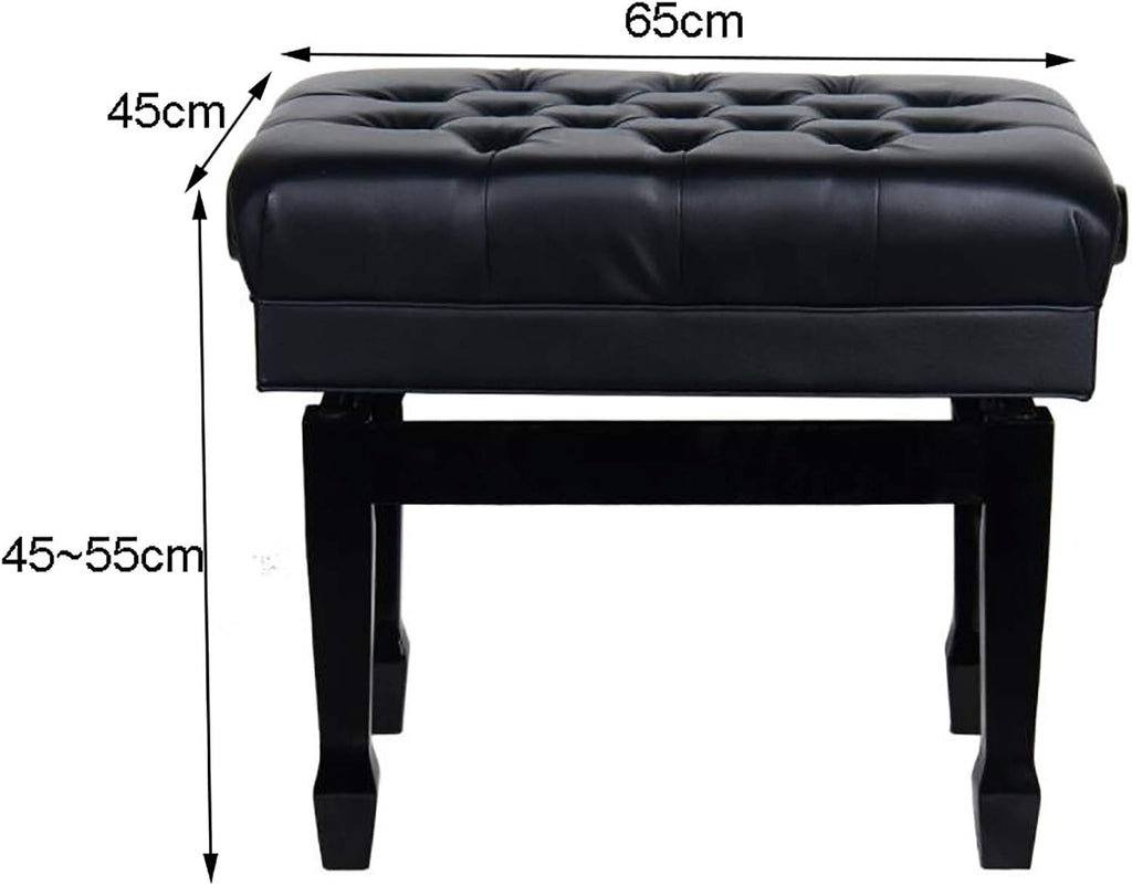 Deluxe Leather Piano Bench, Adjustable Height Piano Stool with Large Storage Box, Keyboard Bench Vanity Stool, 65 x 45 x 45-55CM, Black