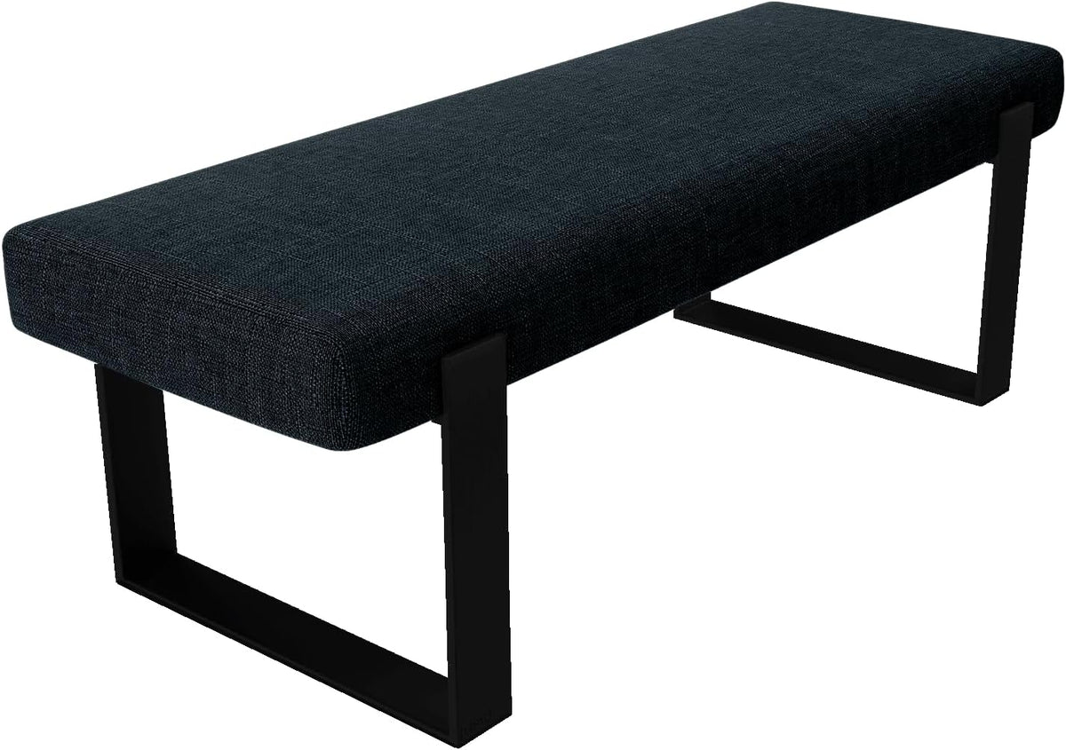 VANT Upholstered Bed Bench - Weave Blue Denim - Matte Black - Contemporary Modern, Bedroom Bench Seat, Hallway, or Entryway