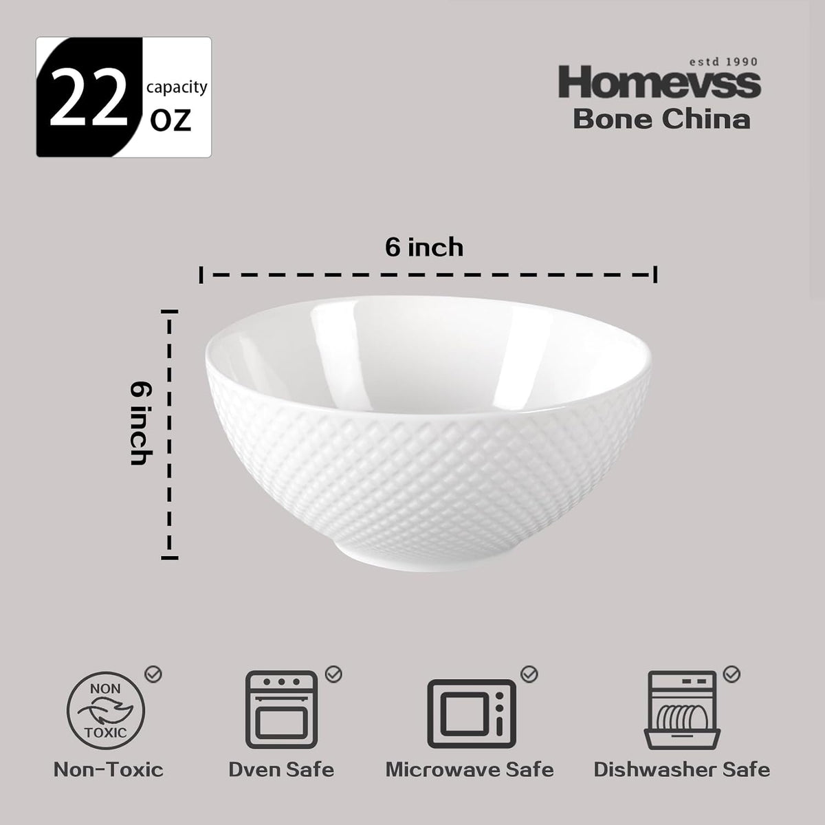 HomeVss, New Bone China Dinnerware Set, Embossed Diamond Design, 48pc Set