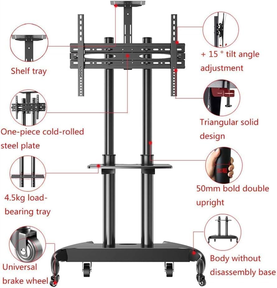 Mobile TV Stand, Universal Swivel TV Stand, Floor-Standing Mobile TV Stand with Heavy Duty Base, for Living Room Use