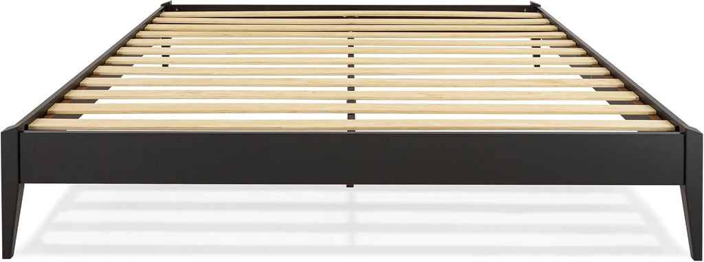 Bme Dinkee King Platform Bed Frame Wood 15 Inch - Solid Wood Bed Frame - Modern & Minimalist Style - 12 Strong Wood Slat Support - Easy Assembly - No Box Spring Needed - Black