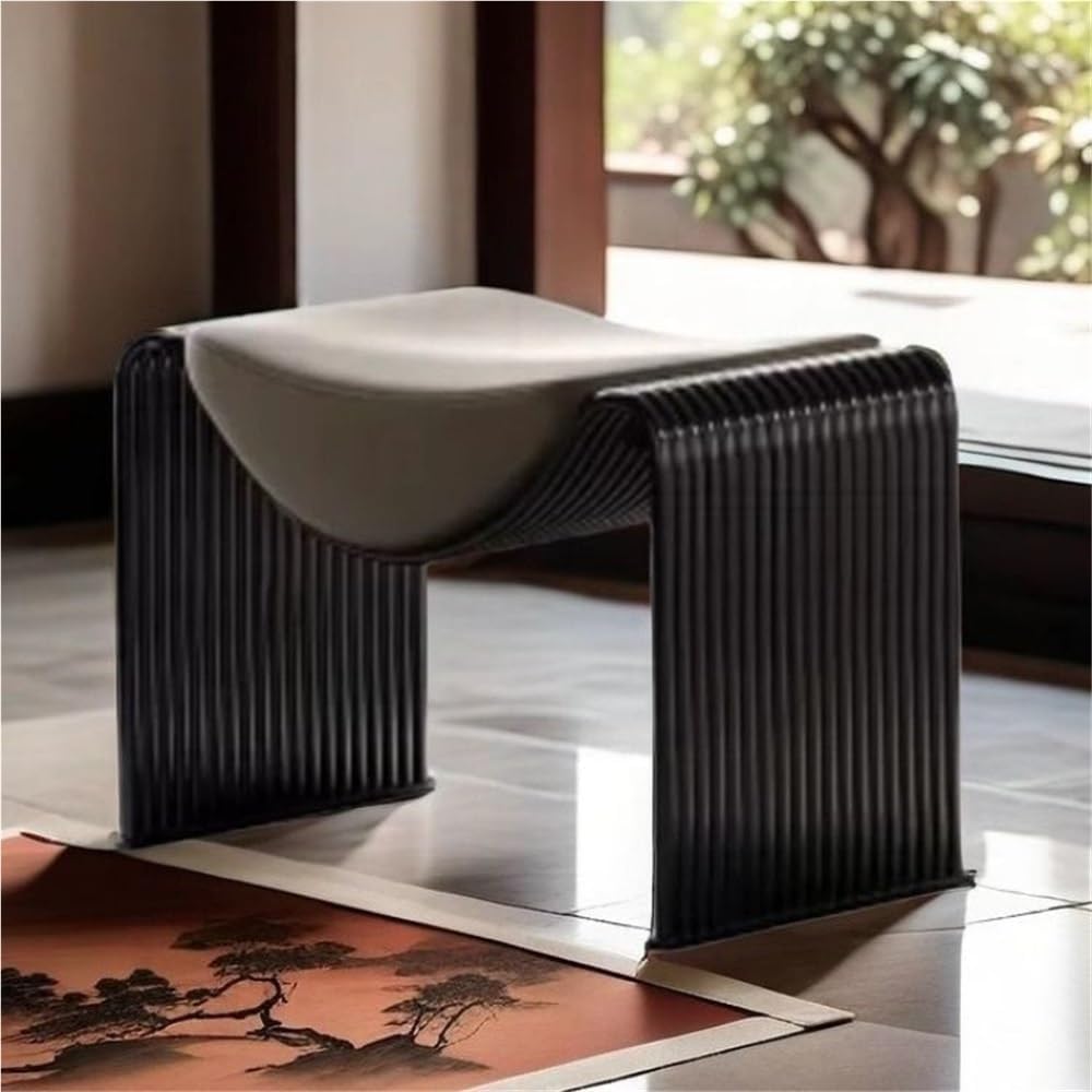 Entryway Stool with Leather Cushion Minimalist Metal-Frame Vanity Bench High-Density Foam Versatile Seat for Living Room Beautiful