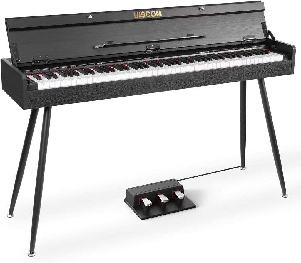 UISCOM 88 Key Weighted Home Digital Piano- Wooden Desk Electric Piano Transforms Between Desk and Vanity - Progressive Hammer-Action Keyboard, Perfect for Beginners with MIDI-Black