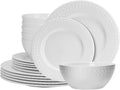 18-Piece Bone China Dinnerware Set for 6, White Porcelain Plates and Bowls with Textured Design, Lightweight Microwave Dishwasher Safe for Family Dining