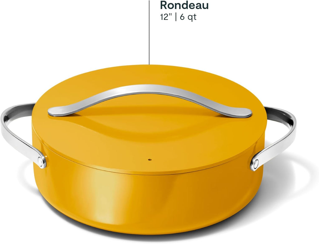 Caraway Rondeau - 6 Qt Non-Stick Pan with Lid - Free From Forever Chemicals - Perfect for Searing, Braising, & Roasting - Marigold