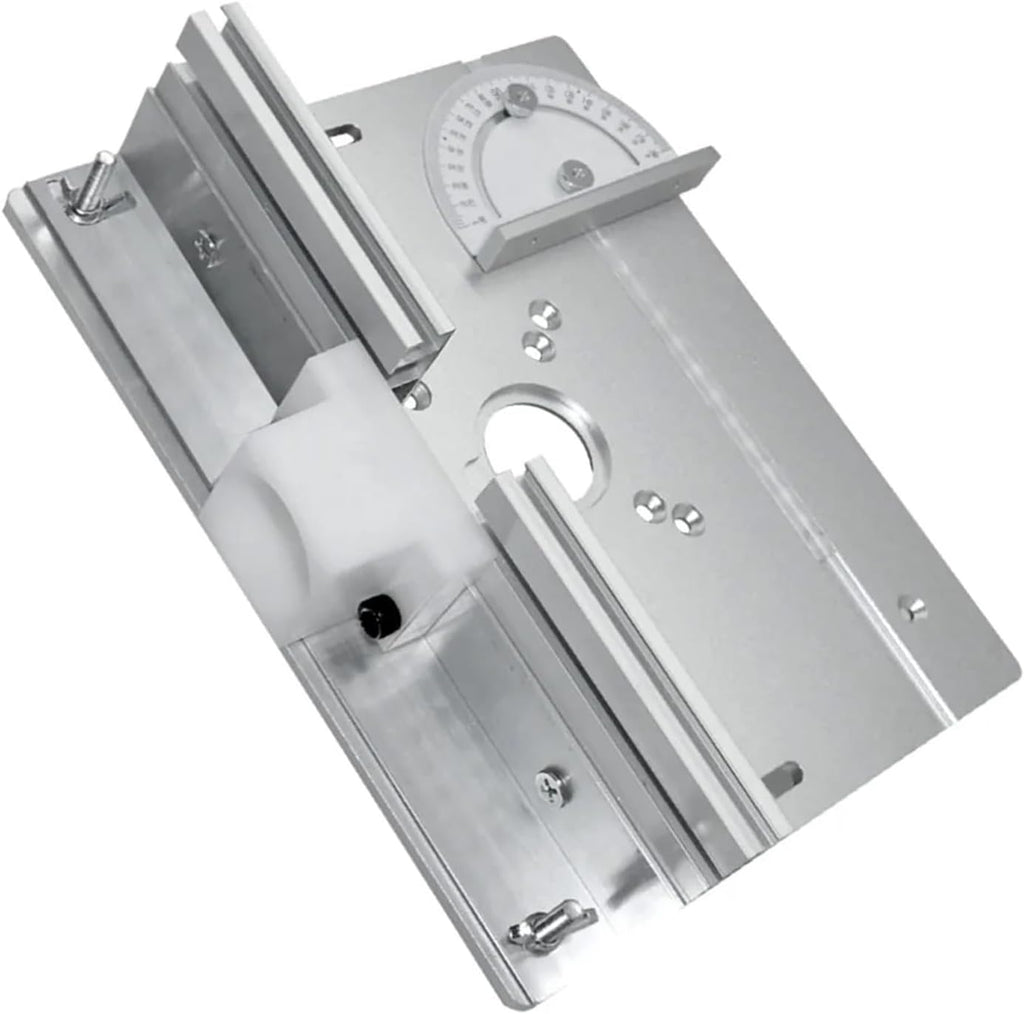 Router Lift and Aluminum Router Plate W/Sliding Fence and Miter Gauge for Wood Router Trimming Machine Working Benches DIY Tool(Silvery Plate Set)