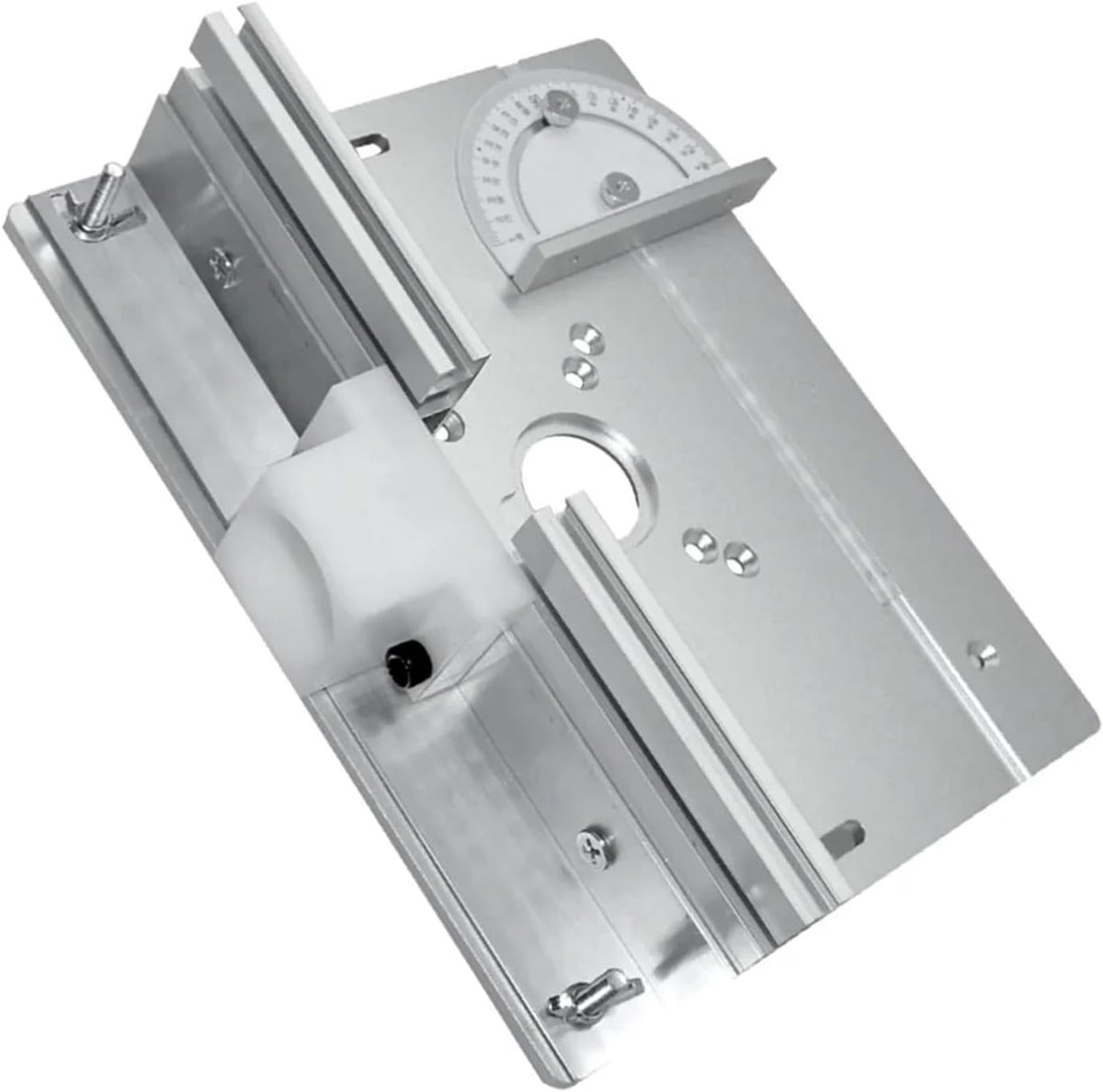 Router Lift and Aluminum Router Plate W/Sliding Fence and Miter Gauge for Wood Router Trimming Machine Working Benches DIY Tool(Silvery Plate Set)