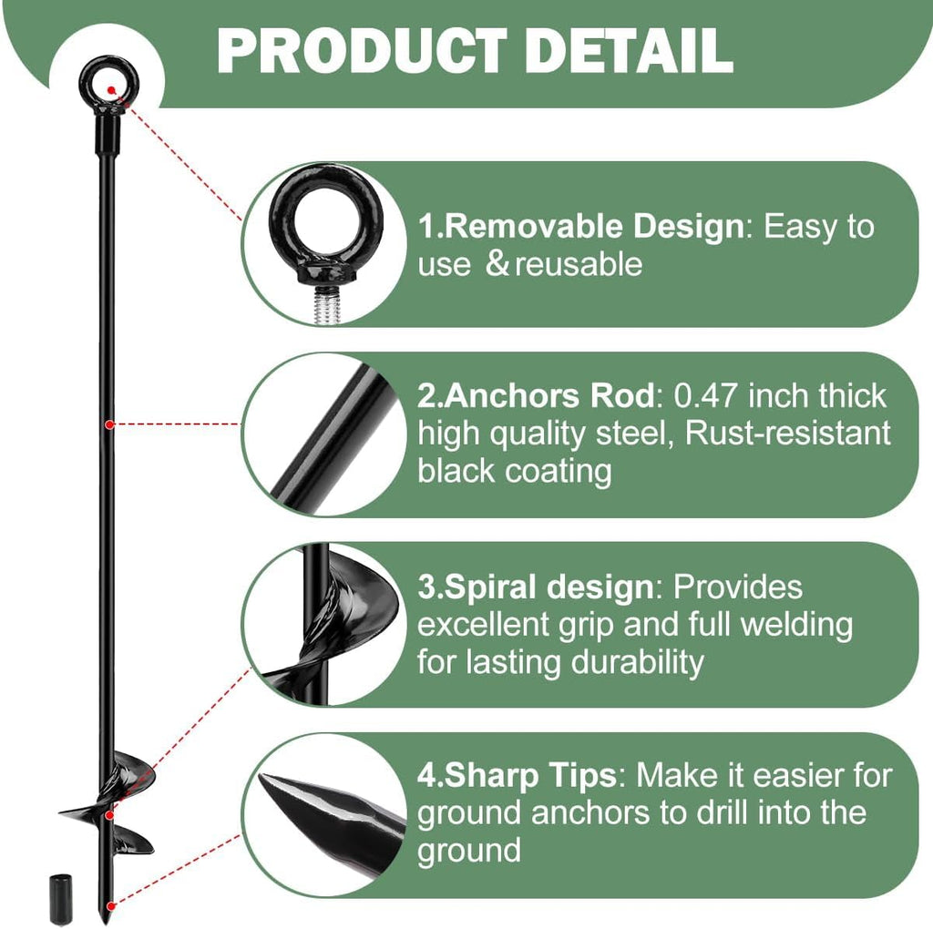 tinnmao 30'' Ground Anchors Kit Heavy Duty, Galvanized Steel Anchors with Cable & Turnbuckle, for Shed, Trailer, Mobile Home, Trampoline, Camping Tent, RV