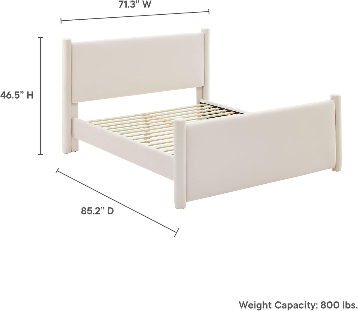 Modway Rael Queen Platform Bed Frame with Upholstered Headboard and Footboard in Alabaster – Stain-Resistant Performance Velvet Queen Size Bed with Rounded Posts